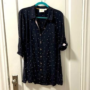 Anthropologie Maeve Polka Dot flare blouse tunic - charcoal and tan